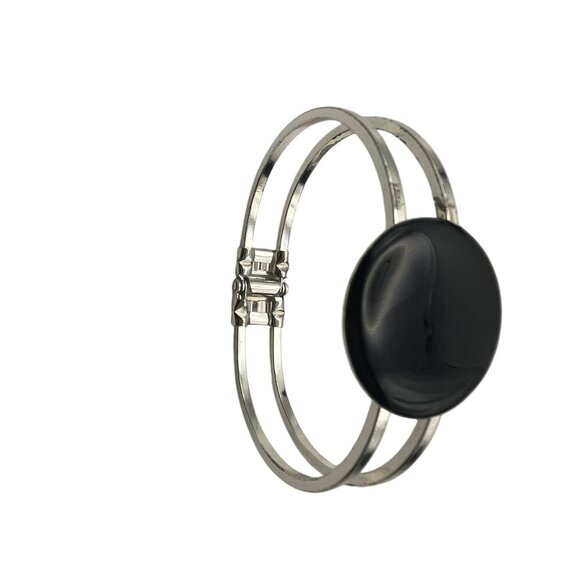 Apache Tears Stone Silver Bangle Cuff Bracelet - Picture 7 of 9